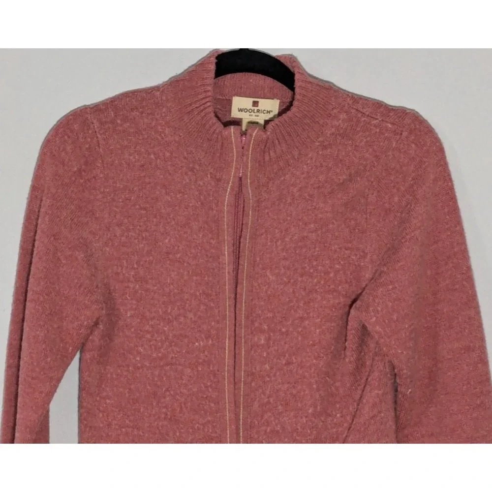 Woolrich Dahlia Pink Tweed Full Zip Cardigan Sweater Wool Blend Small Vintage